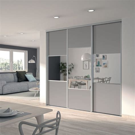 Fa Ade De Placard Coulissante Portes D Cor Gris Intense Miroir