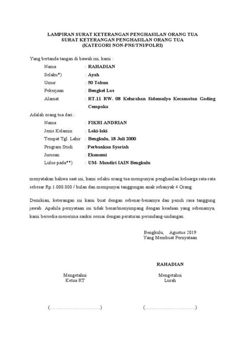 3 Contoh Surat Keterangan Penghasilan And Cara Membuatnya