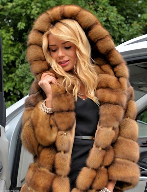 Sable Furs Natural Gold Sable Fur Coat With Hood Furs Outlet