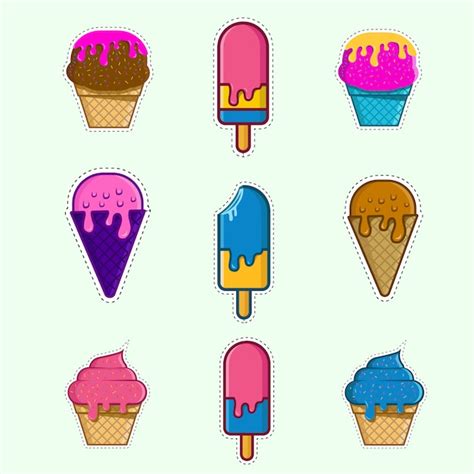 Etiqueta de helado conjunto ilustración vectorial Vector Premium