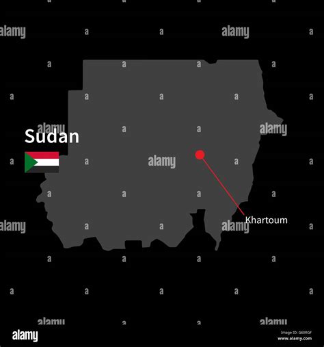 Detailed Map Of Sudan And Capital City Khartoum With Flag On Black