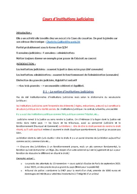 Cours D Institutions Judiciaires Intro Partie I Cours D