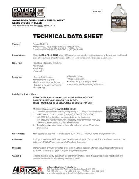 PDF TECHNICAL DATA SHEET Alliance Gator TECHNICAL DATA SHEET