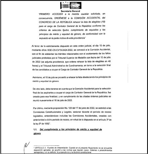 El Congreso de la República respondió el Incidente de Desacato sobre