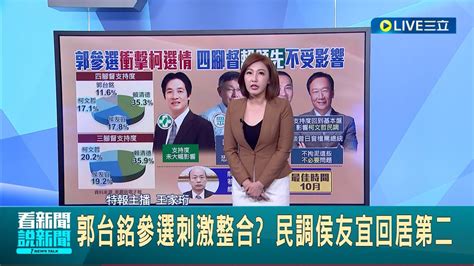 郭台銘參選沒有影響 賴清德支持度仍維持領先 郭參選刺激整合 民調侯友宜回居第二 四腳督參選柯衝擊最大 ｜主播 王家珩｜【live大現場】20230901｜三立新聞台 Youtube