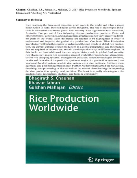 Pdf Rice Production Worldwide