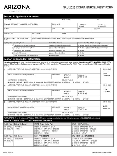 Fillable Online Nau Cobra Enrollment Form Fax Email Print Pdffiller