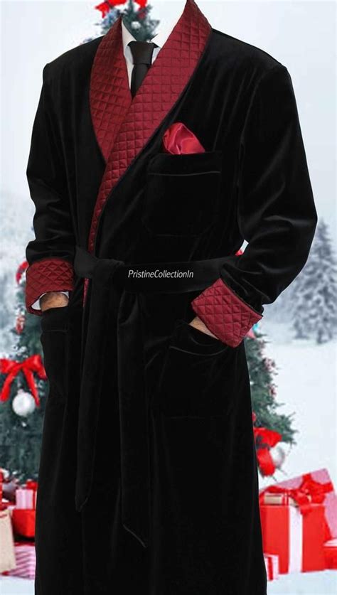 Mens Dressing Gown Black Velvet Silk Smoking Jacket Robe Etsy In 2023