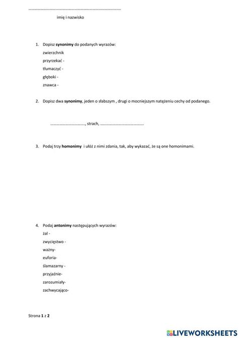 Antonimy Homonimy Synonimy Worksheet Workbook Worksheets School