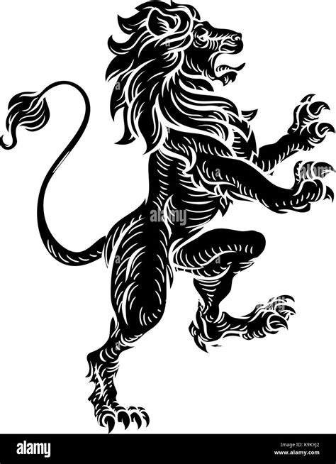 Heraldic Lion Standing Rampant On Hind Legs Stock Vector Art