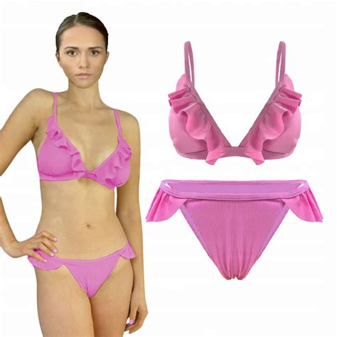 STRÓJ KĄPIELOWY DAMSKI XS BIKINI DWUCZĘŚCIOWY PRĄŻKOWANY KOSTIUM MŁODZIEŻOW