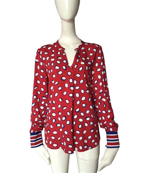 EMILY VAN DEN BERGH Red White Polka Dot Viscose Long … - Gem