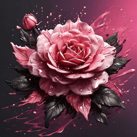 Premium Photo Starlit Pink Rose Floral Splash Art Ai Generative