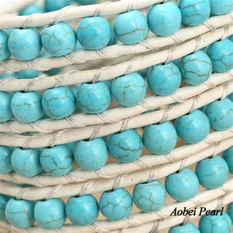 Aobei Pearl Handmade Bracelet Made Of 6 Mm Turquoise Beads And Genuine