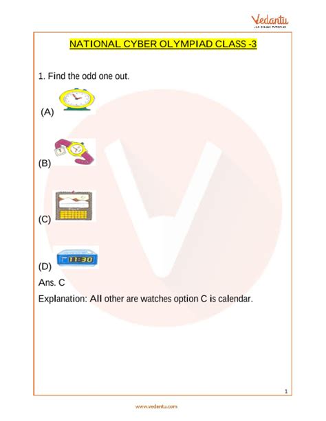 Nco Olympiad Sample Paper 1 For Class 3 With Solutions