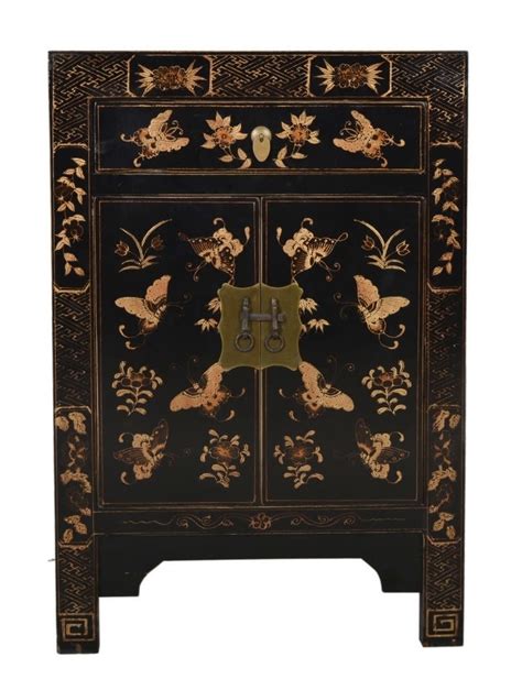 Chinese Bedside Table Black Handpainted Butterflies W Xd Xh Cm