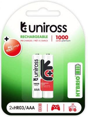 Uniross Hybrio Επαναφορτιζόμενες Μπαταρίες AAA Ni MH 950mAh 1 2V 2τμχ