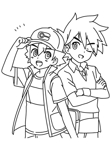 Gary Oak And Ash Pokemon Coloring Page Free Printable Coloring Pages