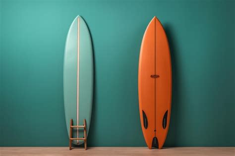 Two Surfboards Leaning Against A Wall With A Ladder In Front Of Them