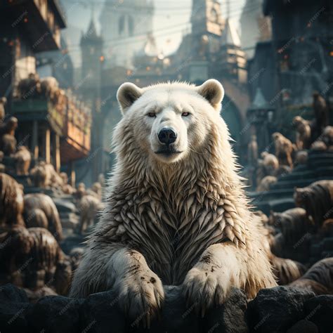 Premium AI Image | polar bear realistic appearance city background artistic polar bear realistic ...