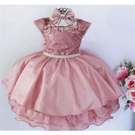 Vestido Festa Infantil Rose Luxo Niver Realeza Daminha Princesa E Tiara