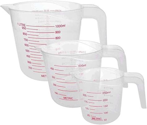 Set Of 3 Plastic Measuring Jugs 250 500 1000ml Stackable Transparent