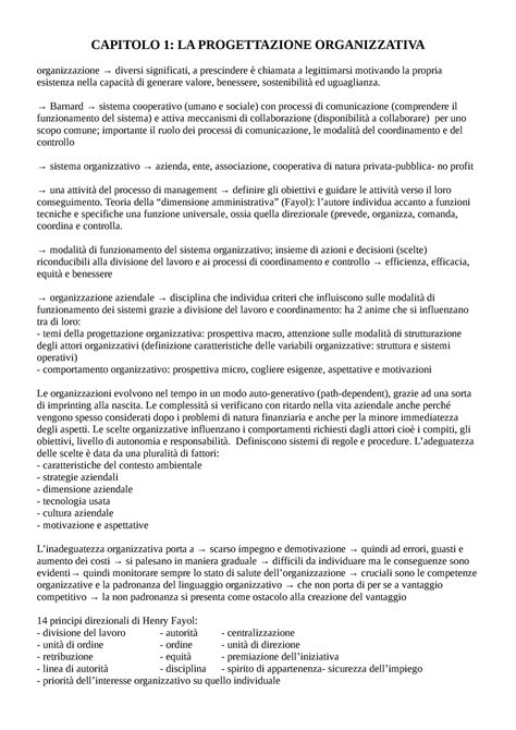 Cap Organizzazione Riassunti Capitolo Capitolo La