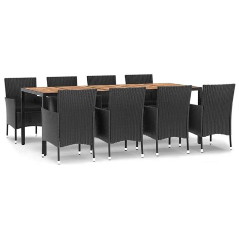 Mobilier à d ner de jardin 9pcs et coussins noir résine tressée Leroy