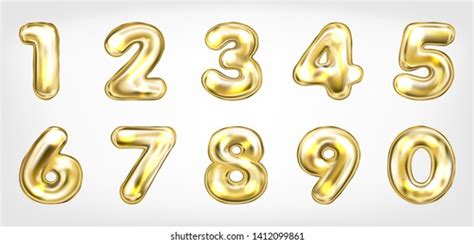 Gold Metallic Shining Number Symbols Isolated Stock Illustration