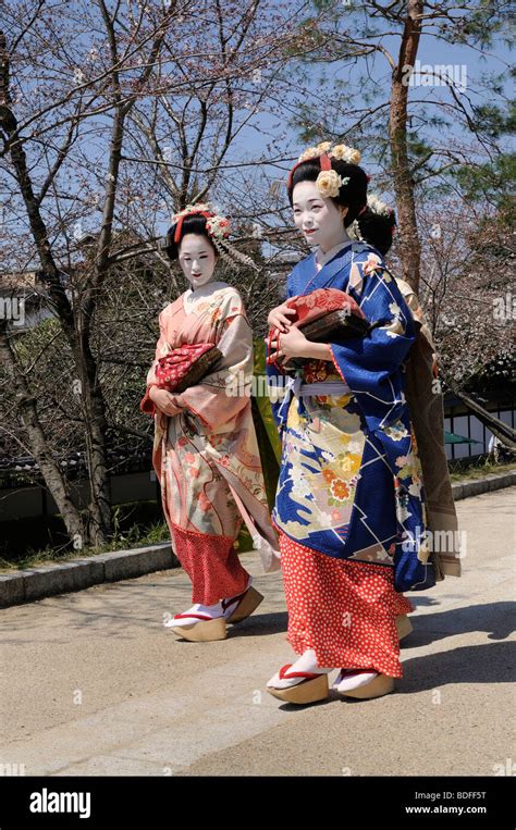 Maikos Geishas In Training In The Gion District Kyoto Japan Asia