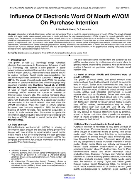 Pdf Influence Of Electronic Word Of Mouth Ewom On Purchase Intention