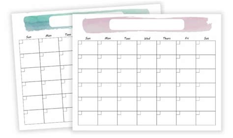 Printable Monthly Calendar 85x11 Or 11x14 With Watercolor Design