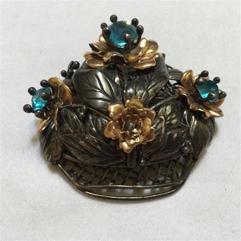 Vintage Brooch Flower Basket W 120 14kt Gf Two Tone Open Etsy