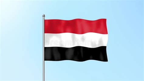 Yemen Flag Waving On Beautiful Clean Blue Sky Footage Background K