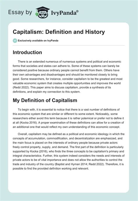 Capitalism: Definition and History - 576 Words | Essay Example