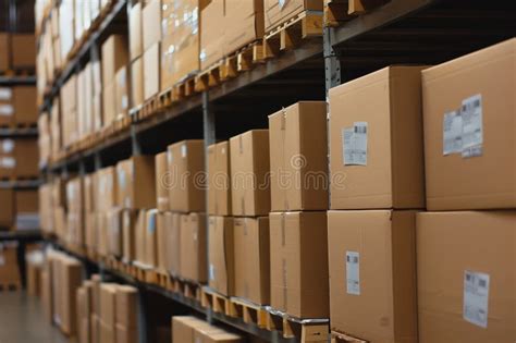 Goods Packages Lying On Storehouse Racks Waiting For Transportration