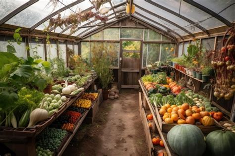 Premium Ai Image Greenhouse Filled With Ripe Fruits And Vegetables