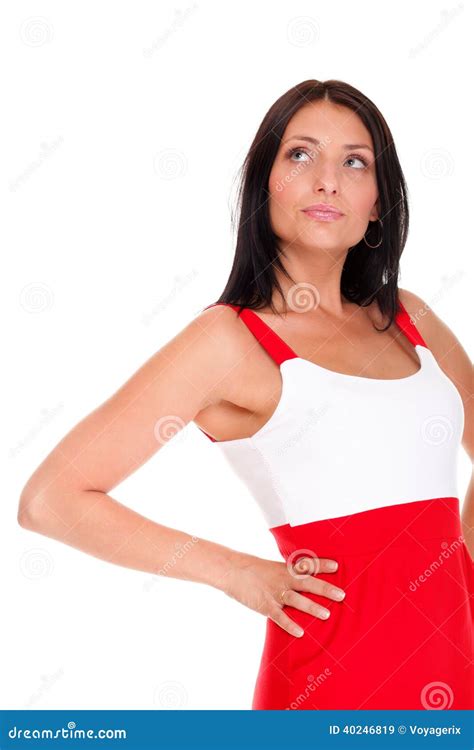 Latina Frau In Einem Kurzen Roten Hei En Kleid Stockbild Bild Von Mode Glamour S