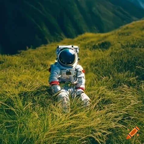 Astronaut Enjoying Nature In The Mountain Grass On Craiyon