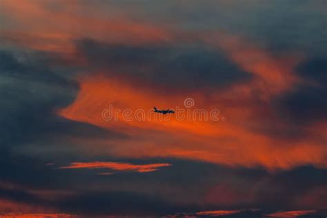 Silhouette of Airplane Flying in Sky during Sunset Stock Image - Image ...