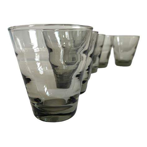 6 Vintage Libbey Ripple Smoke Light Gray Grey Juice Glasses Six Optic Libbey Barware Glass