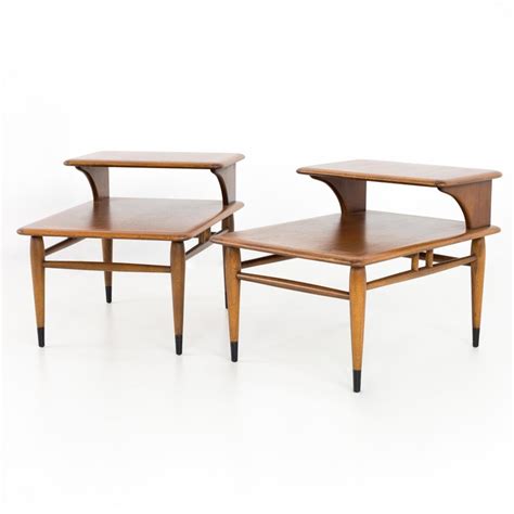 Lane Acclaim Mid Century Walnut Dovetail Step Side End Tables Pair At