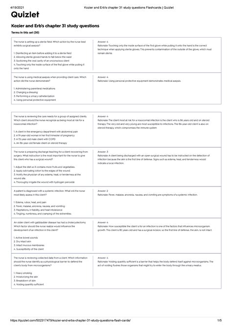 Asepsis Good To Know Kozier And Erb S Chapter 31 Study Questions