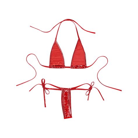 Women S Pcs Shiny Metallic Lace Up Bikini Set Bra Top With Thongs Swimsuit Ebay