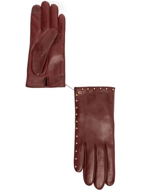 Coach Studded Leather Gloves In Brown | ModeSens