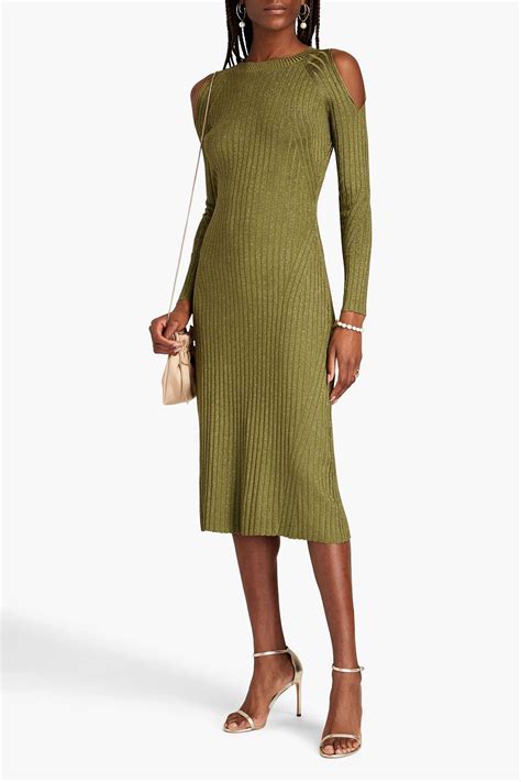 ZIMMERMANN Cutout Metallic Ribbed Knit Midi Dress THE OUTNET