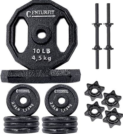 Centurfit Set Pesas Negro Lbs Discos Barra Pesas Barra Cromada Pesas