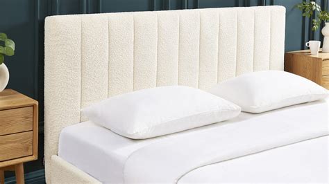 Lit Adulte X Avec T Te De Lit Capitonn E En Tissu Boucl Beige