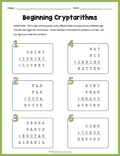 Beginning Cryptarithms