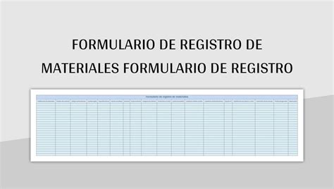 Plantilla De Formato Excel Formulario De Registro De Materiales